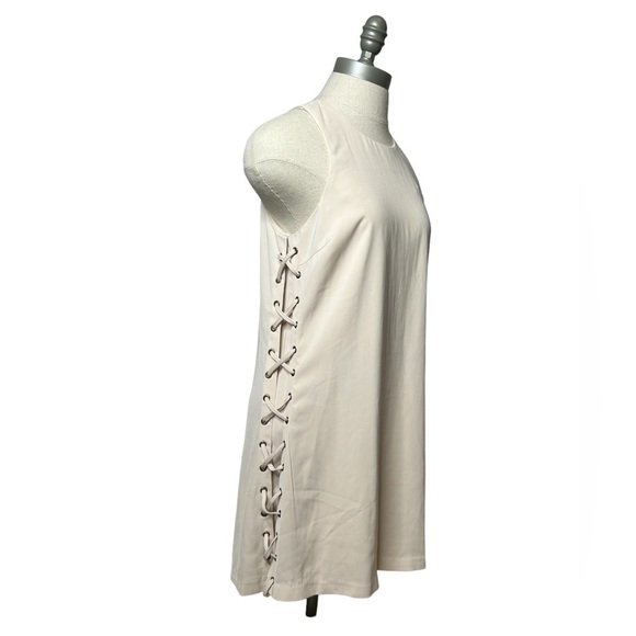 Lulu’s Cream Ivory Sleeveless High Neck Lace Up Side Tie Mini Dress Size Medium - Picture 1 of 16
